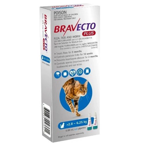 Picture of BRAVECTO CAT PLUS 2PKT BLUE 2.8-6.25KG